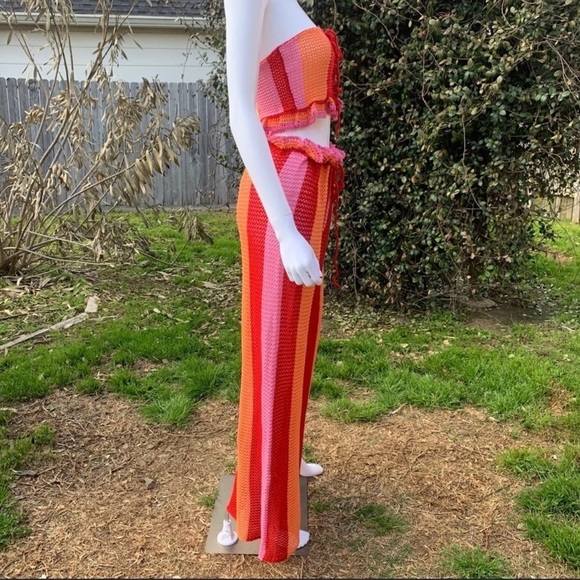 💋NWT Lovers + Friends Boho Crochet Bandeau Wide Leg Cover Up Beach/Pool Pant Set - Picture 9 of 15